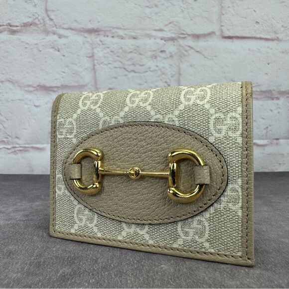 Gucci Horsebit Beige Oatmeal Gold Card Holder Wallet 621887 - Picture 4 of 16